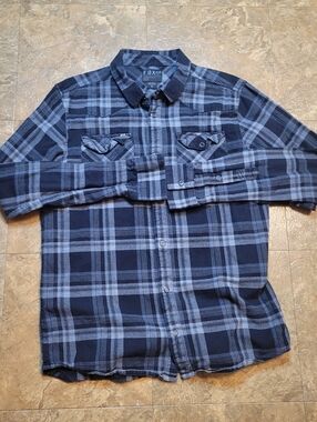Fox Racing Flannel Shirt Mens Medium Gray Black Long Sleeve Full Snap Plaid